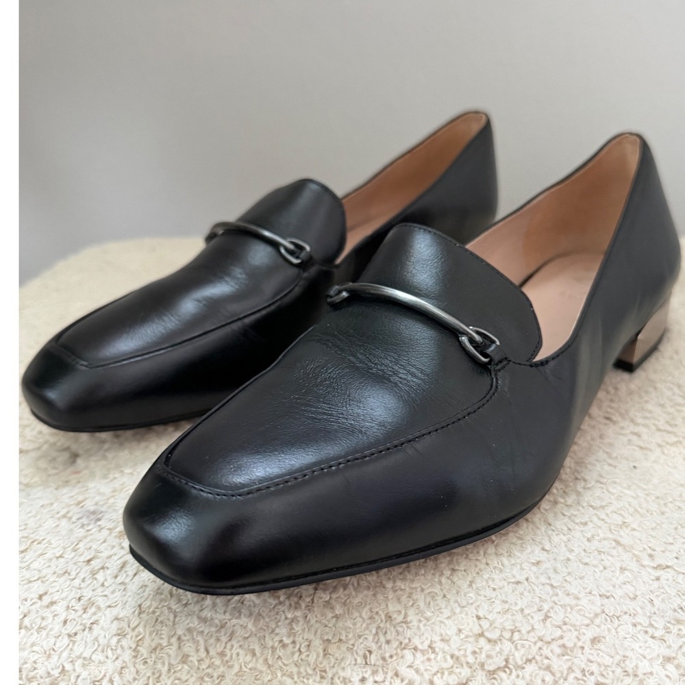 27 Edit Rita Black Leather Bit Loafers Metallic Heel Minimalist Quiet Luxury 10M